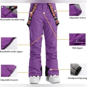 GSOU SNOW NWOT Women Insulated Ski Pants Snowboarding Bibs Snowpants Overalls SM